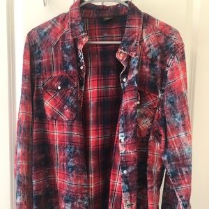 Red and Blue Acid Wash Flannel
